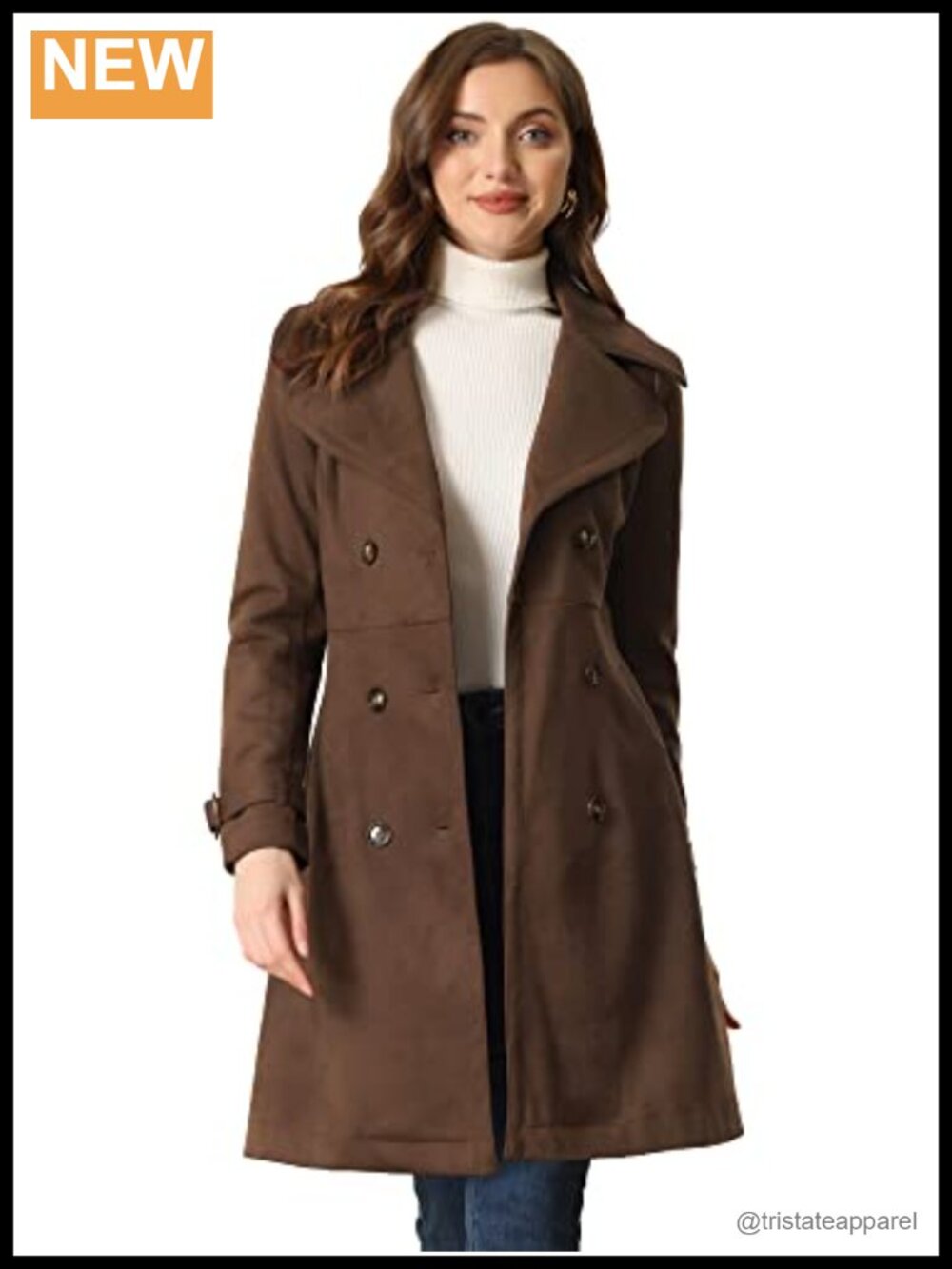 Faux Suede Trench Coat Women Belted Long Sleeve Winter Overcoat